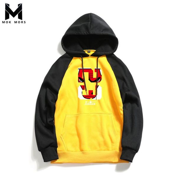 

men's new bull head 23 print stitching hooded long sleeve mens hoodies fashion brand slim jogger men hoodies sweatshirts, Black