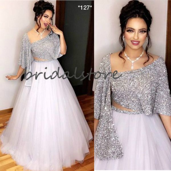 

длина sparkly вечерние платья блестки top two pieces пром платья короткие рукава линия пола тюль формальные партии мантий 2020 элегантный ар, Black;red