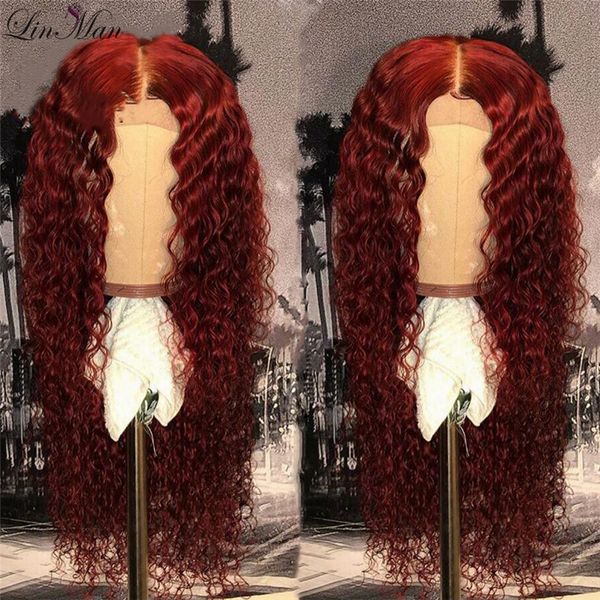 

burgundy colored remy brazilian human hair curly wig lace front wigs lin man, Black;brown