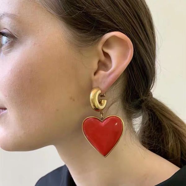 

rongho vintage red heart earrings for women metal epoxy heart earring gothic jewelry femme brincos pendant hiphop earring bijoux, Golden;silver