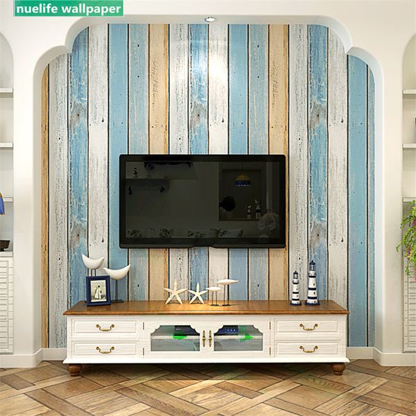 

nordic mediterranean style blue striped pattern cafe study living room bedroom children room video wall background wall paper