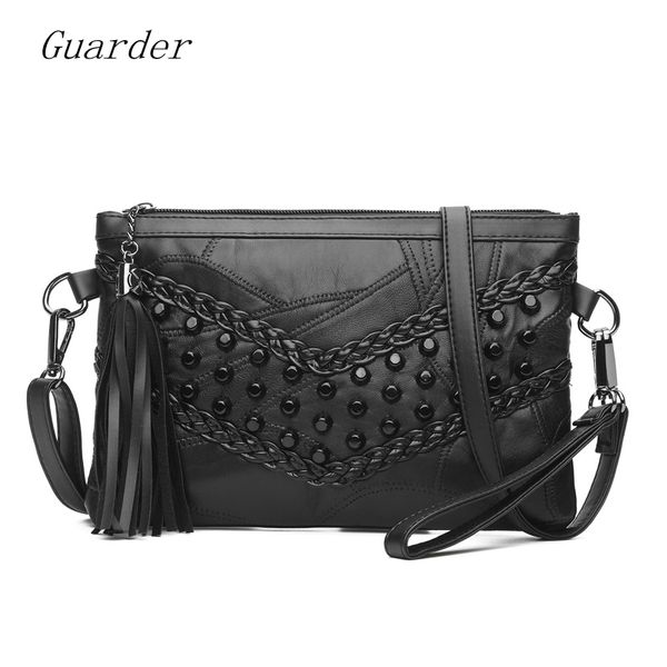 

guarder punk style pu leather women bag fashion rock handbag designer casual tassel messenger bag rivet female totes gua0095