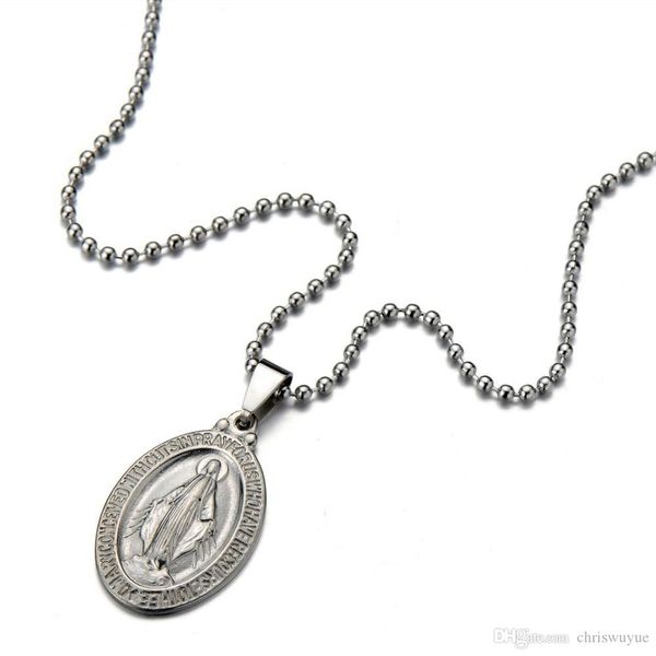 

women's virgin mary maria oval miraculous medal pendant necklace/medal holy virgin/religious jewelry, Silver