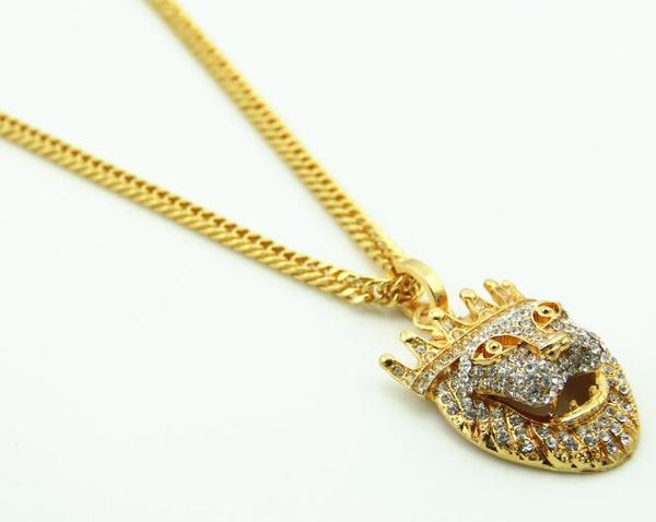 

new arrivals hip hop gold plated gold eyes lion head pendant men necklace king crown iced out fashion jewelry for gift/present, Silver