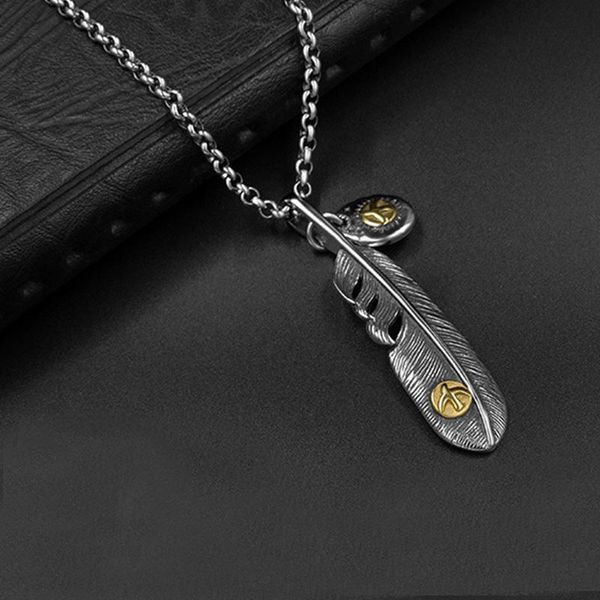 

2019 acero inoxidable pluma hombres collares y colgantes regalos mujeres hombres accesorios colgante hip hop hombre collar cadena, Silver