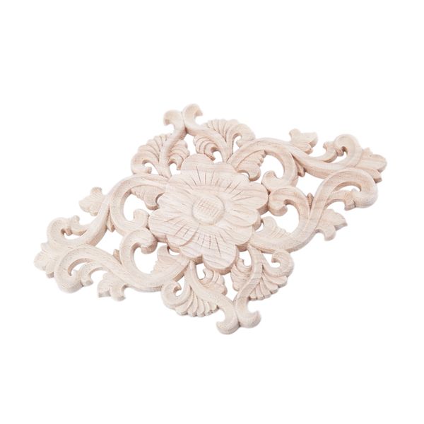 

lots wood carved long onlay applique unpainted flower walls cabinets door decor type:21x15cm, Black