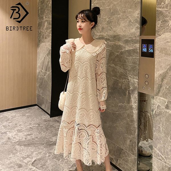 

платья мода сладкий длинные рукава свободные кружева выдалбливают питер пэн воротник 2020 весна новых женщин женский midi платье d9d727s, Black;gray