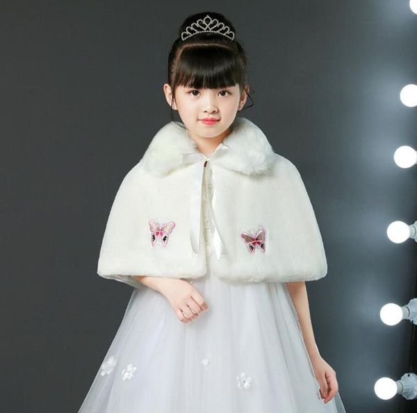 

fashion girl dress children's cape flower dress shawl autumn winter princess soft plush cape, Blue;gray
