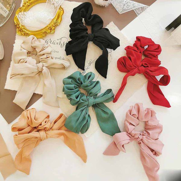 

ins hair scrunchies bow women accessories hair bands ties scrunchie ponytail holder rubber rope decoration big long bow bunny ears bowknot, Slivery;white
