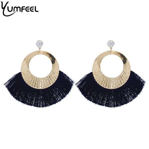 

yumfeel brand 4 colors fashion tassel crystal earrings women bohemian female dangle earring handmade statement jewelry wholesale, Golden