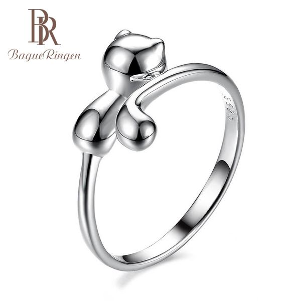 

bague ringen 100% настоящее стерлингового серебра 925 пробы кольцо животное кошка форма серебряное кольцо милый прекрасный леди ювелирные из, Slivery;golden