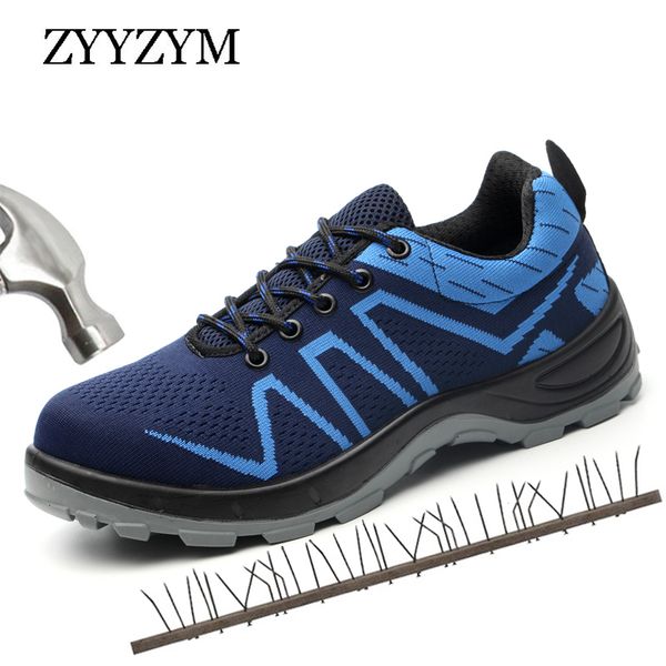 

zyyzym men steel toe work safety shoes men outdoor anti-slip steel puncture proof breathable construction safety boots new, Black
