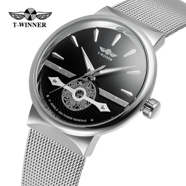 

winner luxury watch men latest automatic self-wind stainless steel bracelet unique fashion wristwatch, Slivery;brown