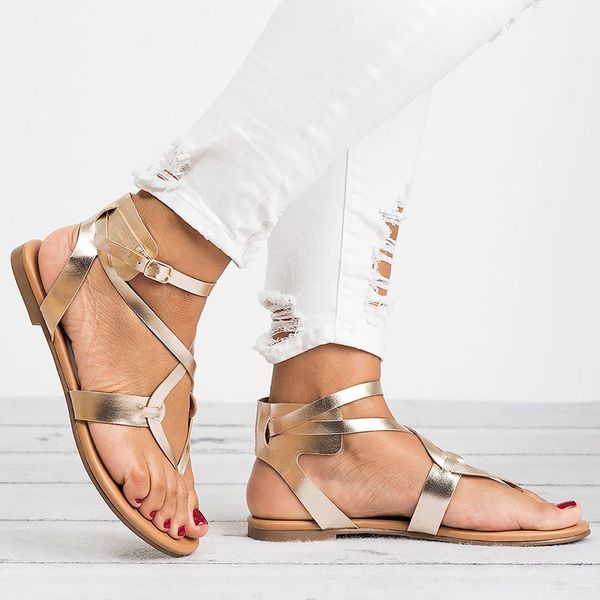 

women sandals summer flip woman ankle strap buckle flops female beach shoes flats ladies rome 2020 women's footwear plus size, Black