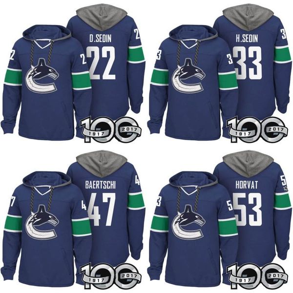 

vancouver canucks hoodies 100th patch 22 daniel sedin 33 henrik sedin 47 sven baertschi 53 bo horvat custom hockey jerseys, Black;red