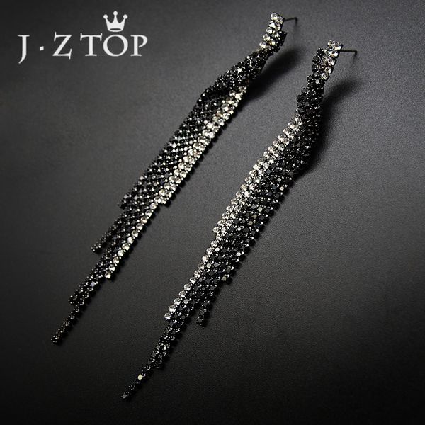 

jzblack crystal tassel drop earrings for woman luxury rhinestone long wedding dangle earring female party bohemia jewelry, Silver