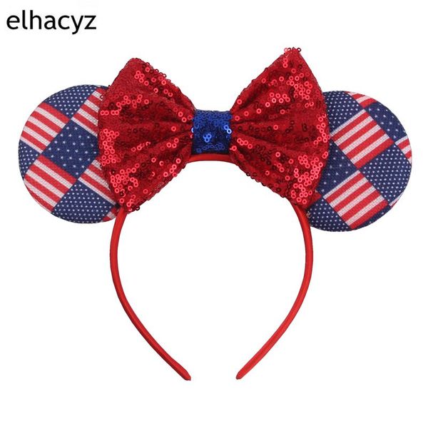 

2020 новый июль 4th полосатый хлопок / деним лук hairband для девочек 5" красный / белый/синий головные уборы день независимости партии аксе, Slivery;white