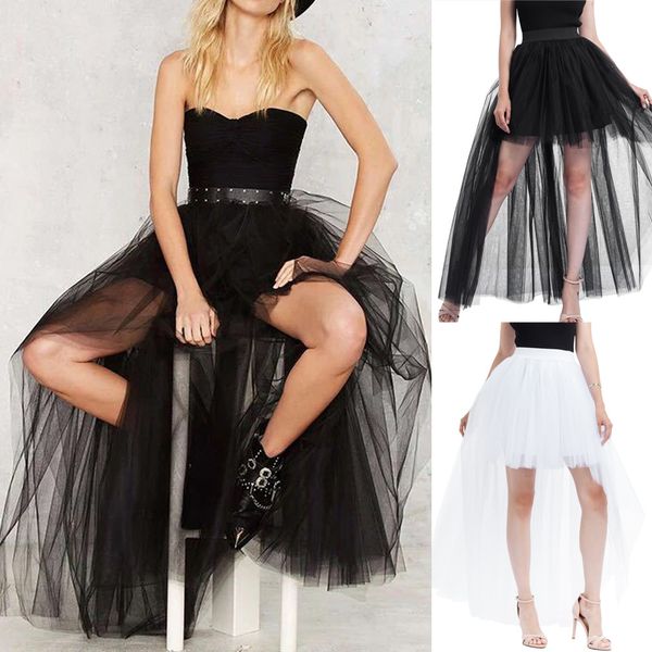 

korean clothes women solid mesh tulle high waist skirt princess skirt mesh bubble party faldas mujer moda 2019, Black