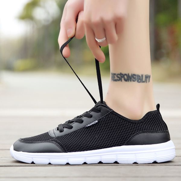 

2019 new men casual shoes lace up men shoes lightweight comfortable breathable walking sneakers tenis feminino zapatos, Black