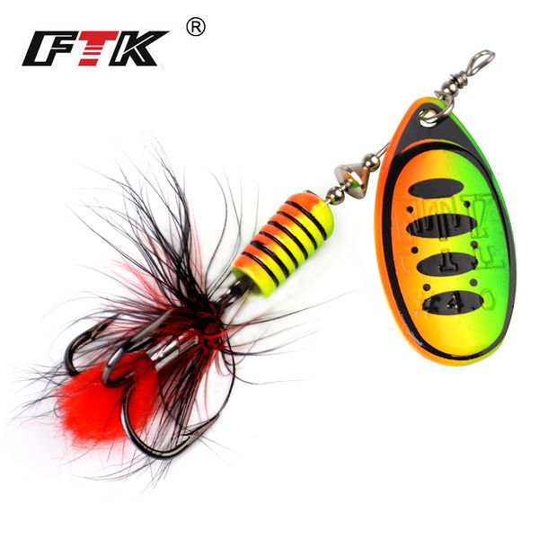 

ftk 1pc spinner bait hard spoon bass lures 7.5g 12g 17.5g metal fishing lure with feather treble hooks for pike fishing