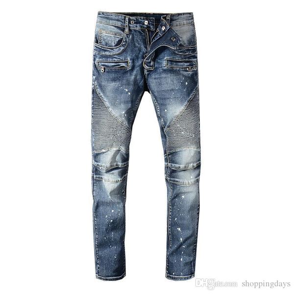 

bal mens designer jeans distressed ripped biker slim blue motorcycle biker denim for men fashion hip hop mens jeans