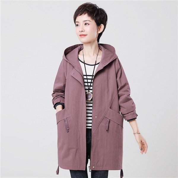 

women's trench coats temperament jacket female 2021 middle-aged women loose spring autumn long windbreaker hooded outerwear r115, Tan;black