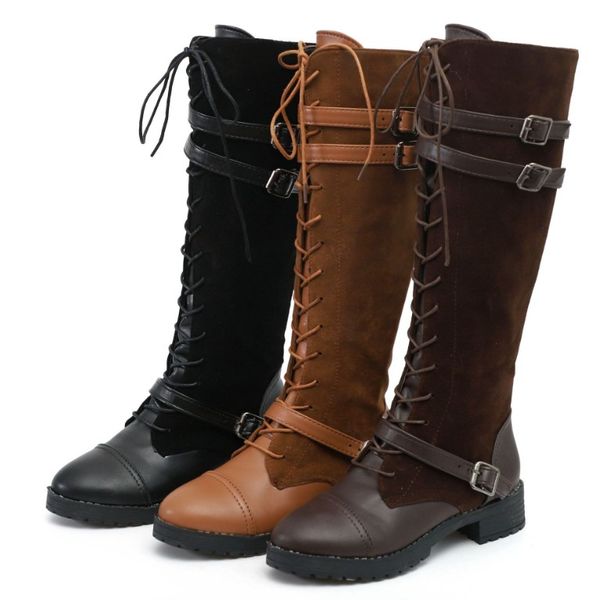 

lady party design wedge boots shoes plus size 35-43 women spring autumn flat long pu soft leather motorcycle boot shoes black 35cm