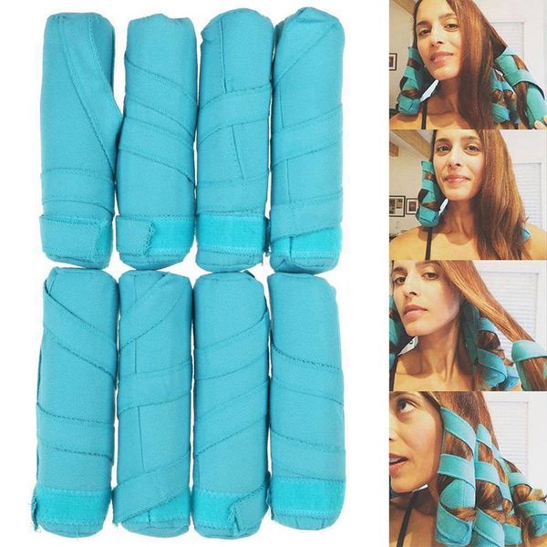 

8cs hair rollers sleep styler kit long cotton curlers diy styling tools blue color magic hair dressing charming hair dropship