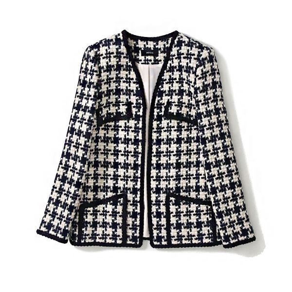 

2019 fall/winter women's brand new design plaid coat fashion tweed coat women's vintage a980, Black