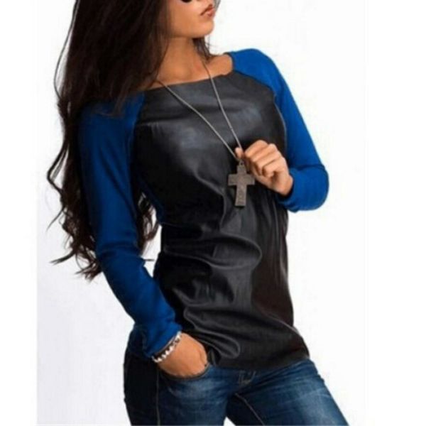 

blouses for women woman shirts women pu leather patchwork blouses fashion autumn winter casual loose blusas plus size, White