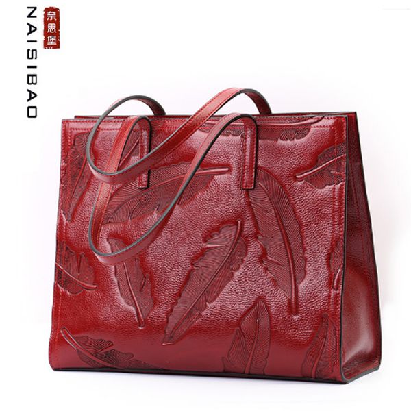 

naisibao 2020 new women genuine leather bag embossed cowhide fashion luxury handbags designer women leather shoulder bags