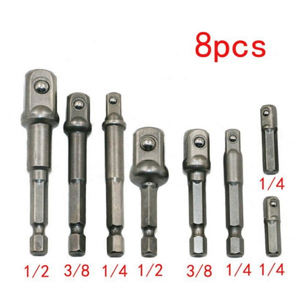 

hoomall 8pcs socket adapter set drill bit extension 1/4" 3/8" 1/2" nut driver power drills hex impact wrench screwdrivers hol