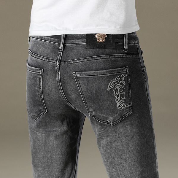 

mens designer jeans fashion brand stretch feet straight dusha embroidered long all-match casual pants, Blue