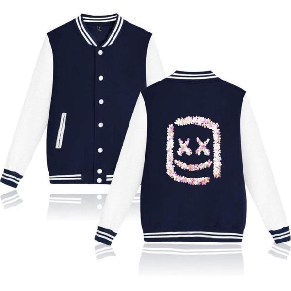 

marshmello бейсбол куртка свободного покроя хлопок толстовка верхняя одежда известный продюсер и руководителей лепестки напечатано уличной t, Black;brown