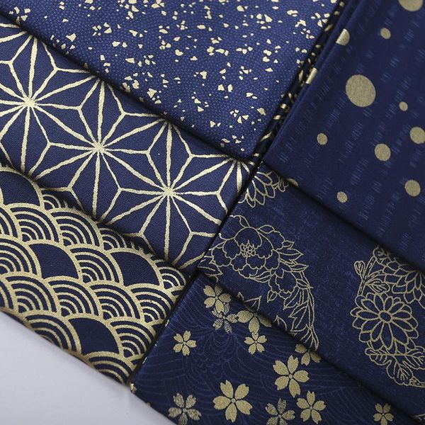

multiple bronzed dark blue stamping printing japanese kimonos restoring ancient patchwork cotton fabric sewing (1 meter, Black;white