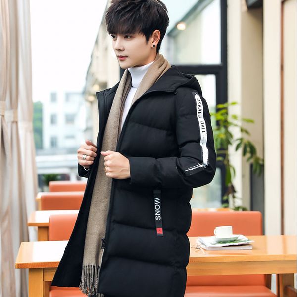 

new men's thick warm winter cotton coat long hooded cotton coat jacket parka men medium length thick parkas male slim fit jacket, Tan;black