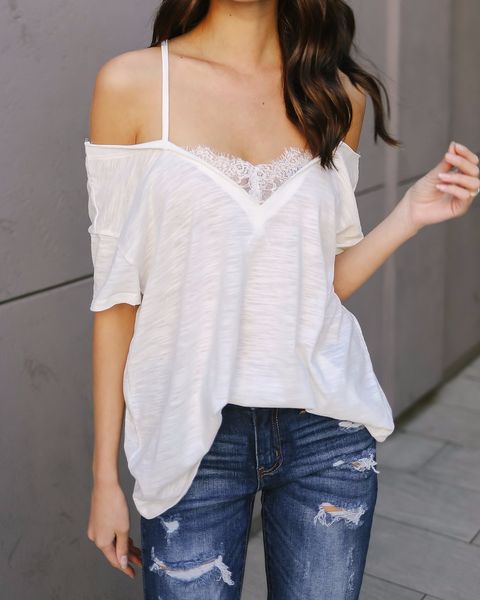 

2019 spring summer european and american lace lace shirt mesh top, White