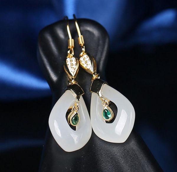 

genuine natural hetian jade earrings ear stud for girls cream clear white stud 14k gold filled crown jewelry set, Silver