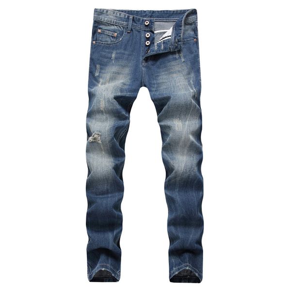 

light blue straight long mens jeans mid waist regular washed zipper fly mens jeans male apparel