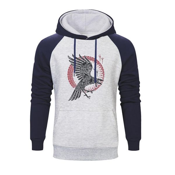 

retro classic viking tv show hoodies cool ragnar's raven print raglan hoodie men autumn hip hop winter harajuku streetwear, Black