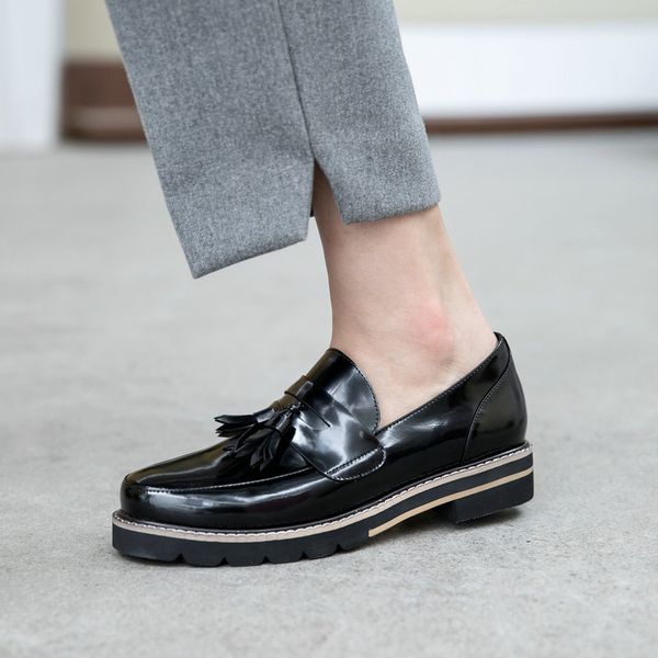

genuine leather square heel shoes woman elegant women dress shoes round toe casual ladies black red