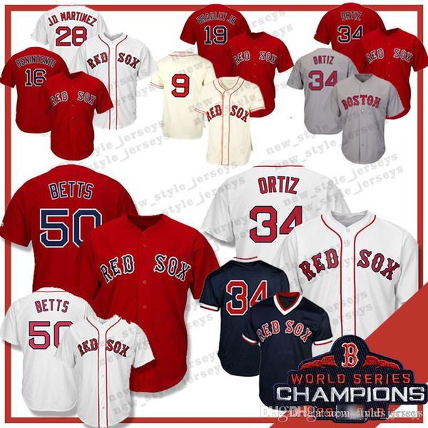 

34 50 Mookie Betts Boston Red 2019 Sox jersey 19 Jackie Bradley Jr 28 JD Martinez 16 Andrew Benintendi Dustin Pedroia Baseball Jerseys