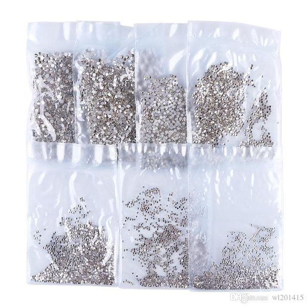 SS3-SS50 Crystal White Flat Back Strass nail Decorazione 3D Charm Diamond Stone Glitter Beads Nails Pietre Accessori