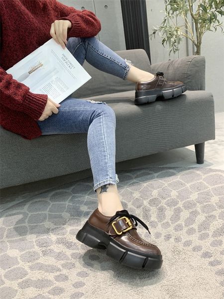

fashion brand women's shoes luxury women's boots new leather british style wild small shoes thick heel patent leather shoes loafer, Black