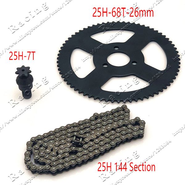 

25h chain 144 links, 25h 68 teeth rear sprocket ,7 teeth sprocket shaft for electric tricycle mini moto pocket bike atv quad