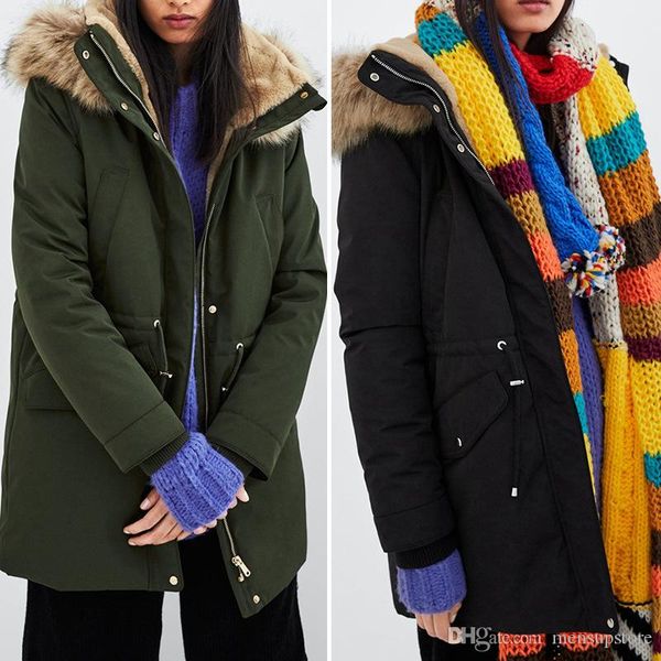 

women winter thick designer down parkas collection fur hooded warm windbreaker coats down jackets parker, Black
