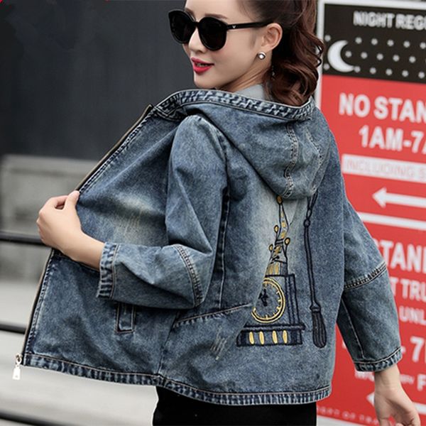 

korean type fashion women hooded zipper leisure jeans coats vintage denim jackets, Black;brown