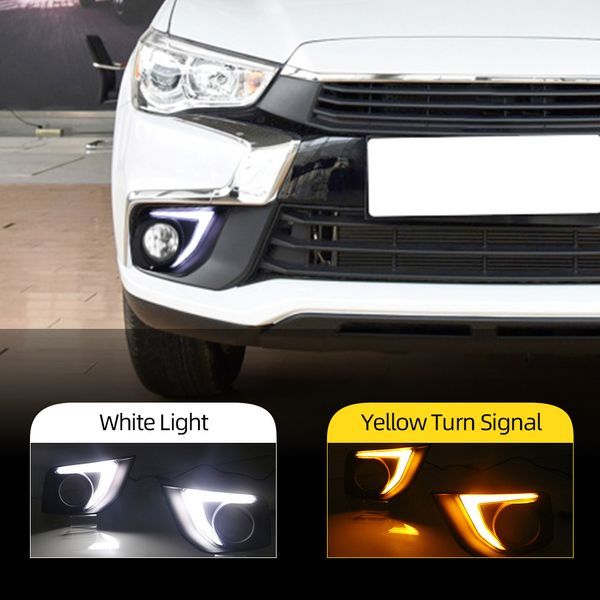 2 pcs LED Daytime Running Lights para Mitsubishi Outlander Sport ASX RVR 2016 2017 2019 DRL tampa da lâmpada de névoa com sinal amarelo