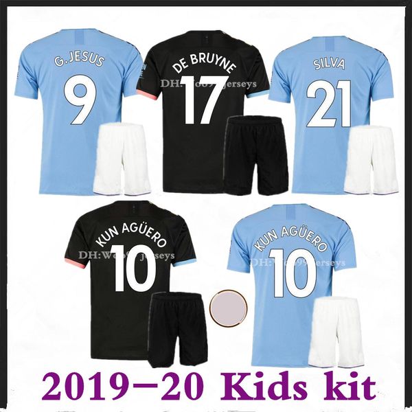 

2019 детский комплект manchester soccer jersey 19/20 city kun aguero манчестер стерлинг махрез мужчина иисус де брюйн сейн мю городские футб, Black