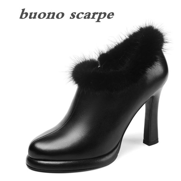 

fashion round head deep mouth autumn and winter new thick with waterproof platform high heel leather women's shoes, Black